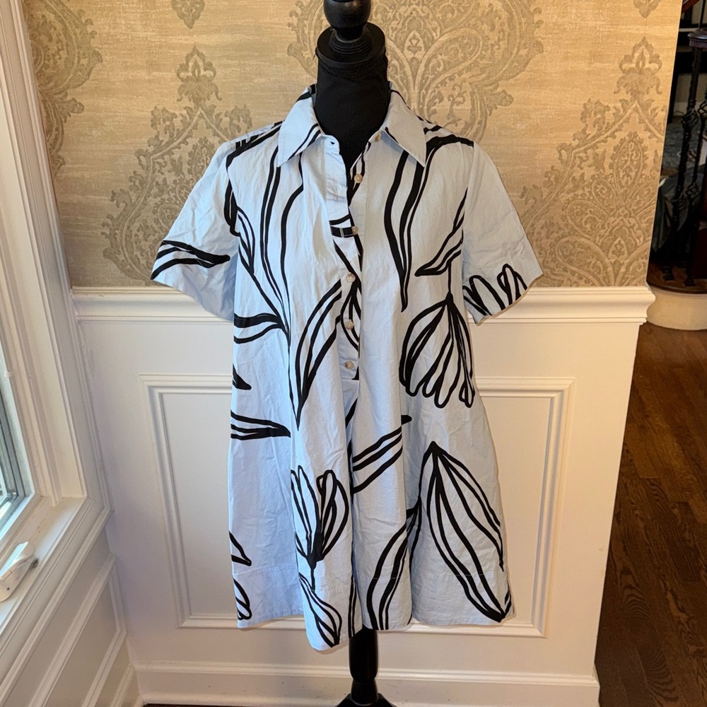Anthropologie - Pollie Mini swing Black and baby blue Floral Dress Size XS